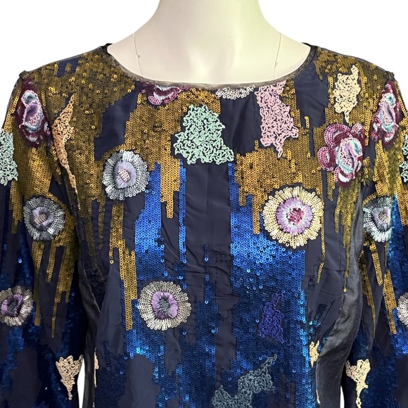 Geisha Designs Anthropologie Size Medium Embroidered Sequin Blue Orla Top - Picture 2 of 10